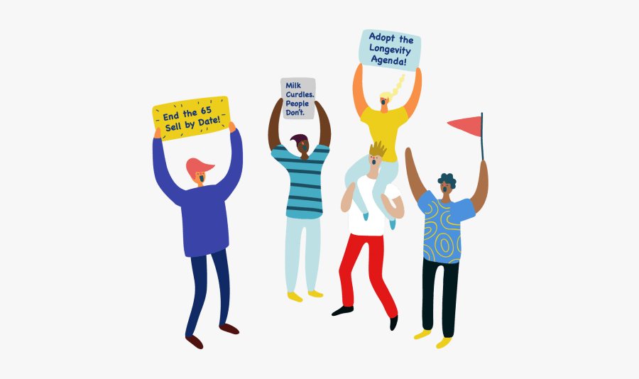 Campaigners Calling Out The Needs Of Aging Workers - Cartoon, Transparent Clipart