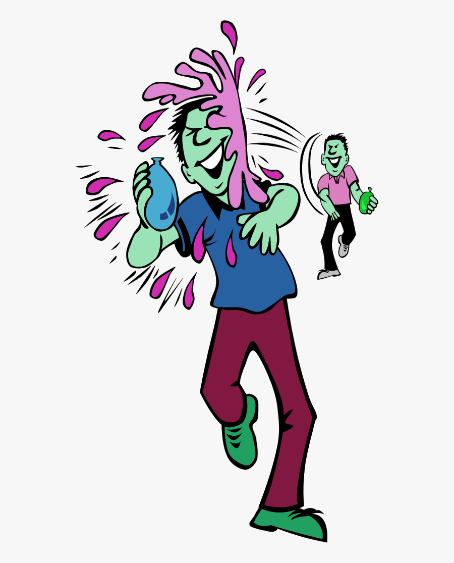 Water Fight Vector Clip Art - Water Balloon Fight Cartoon, Transparent Clipart