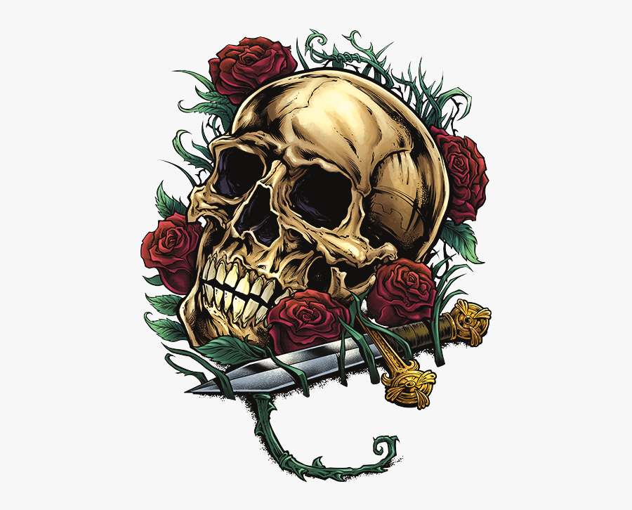 Rose Png Skull - Skull And Roses Png, Transparent Clipart