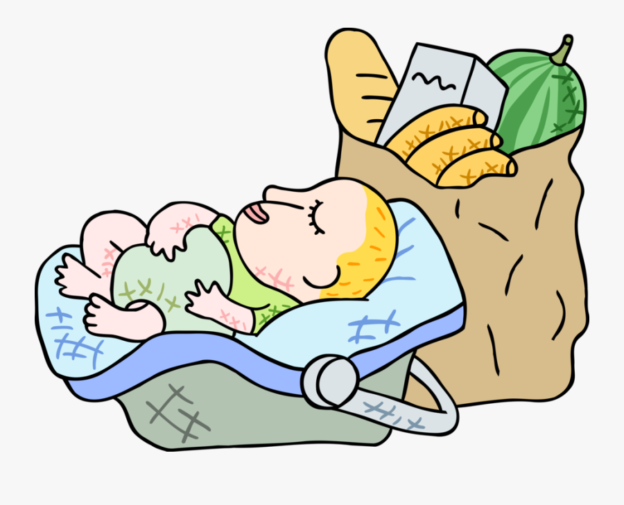 Vector Illustration Of Sleeping Infant Baby With Supermarket, Transparent Clipart