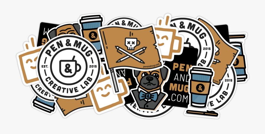 A Pile Of Pen & Mug Stickers, Transparent Clipart