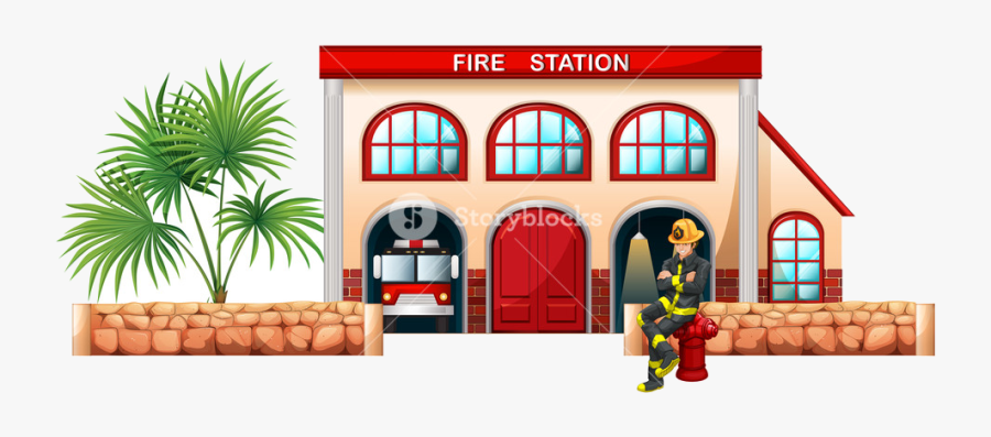 Fire Station Illustration Of Fireman Outside The On - Fire Station Building Clipart, Transparent Clipart