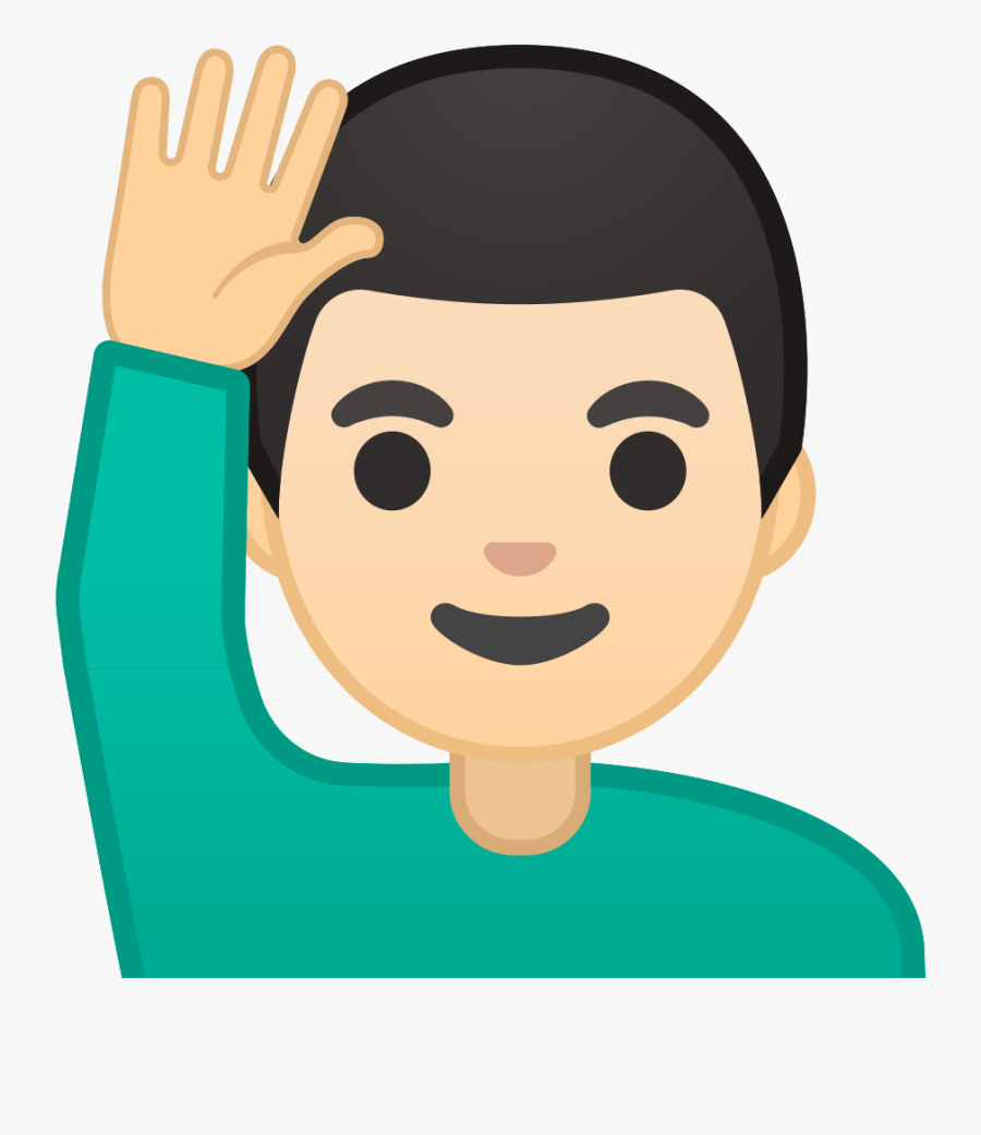 Man Raising Hand Light Skin Tone Icon - Hand Up Emoji, Transparent Clipart