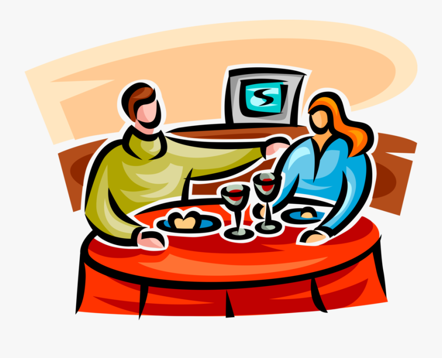 Vector Illustration Of Dining Couple Eat Meal At Restaurant - Ehepaar Restaurant Clipart, Transparent Clipart