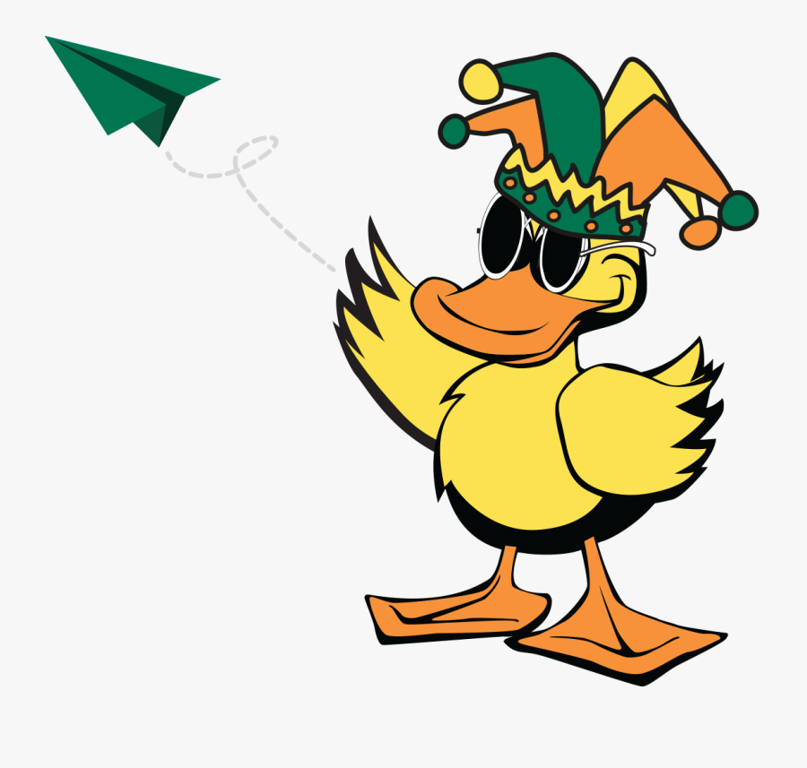 Duck Mascot Throwing Paper Airplane - Quick Quack Car Wash, Transparent Clipart
