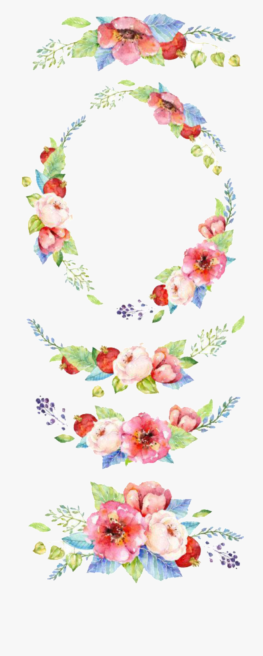 Fresh Watercolor Flowers Hand Drawn Wreath Decorative - Watercolour Floral Half Wreath, Transparent Clipart