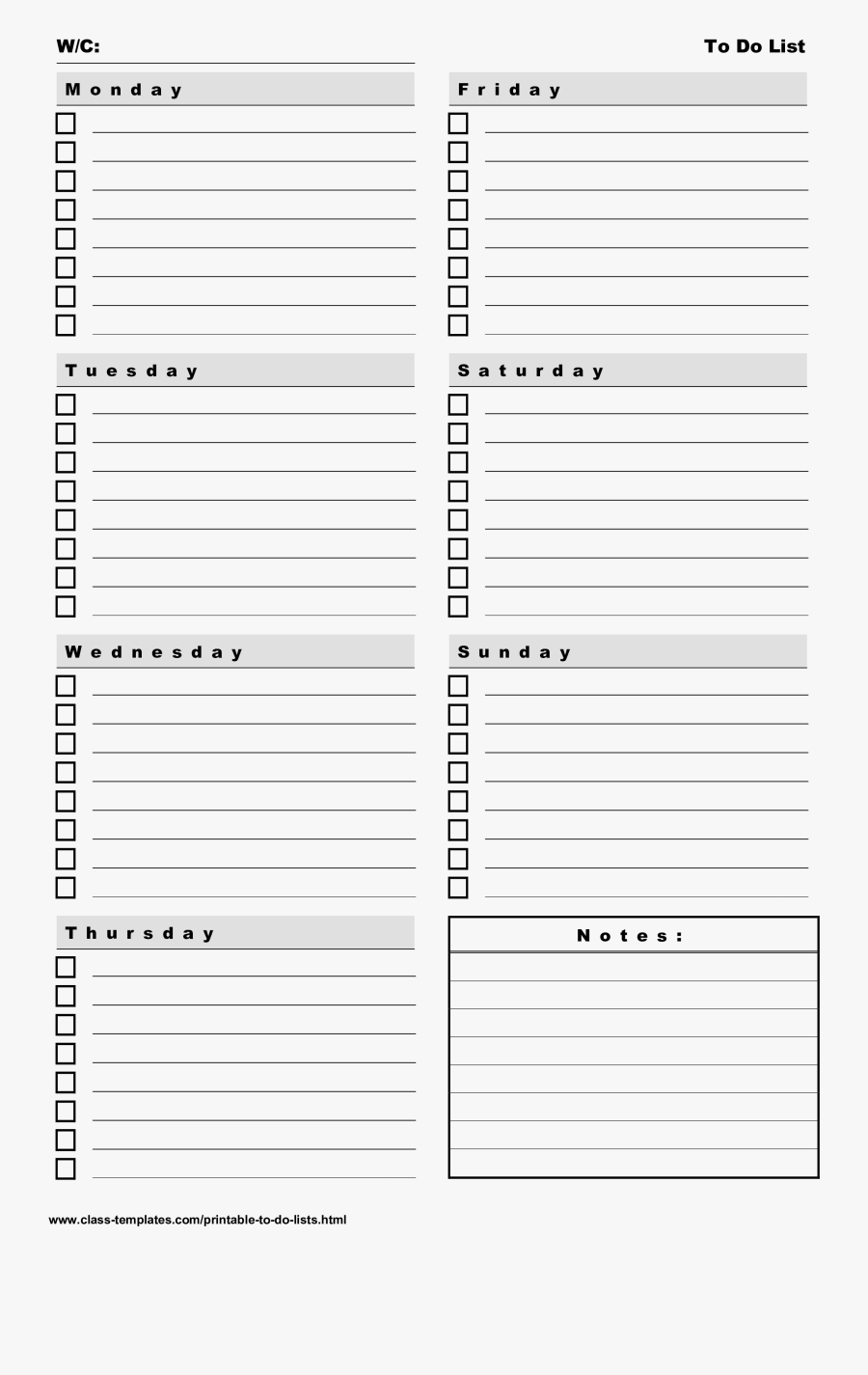 Clip Art Printable To Do Lists For Work - 7 Day Printable Weekly Planner Template, Transparent Clipart