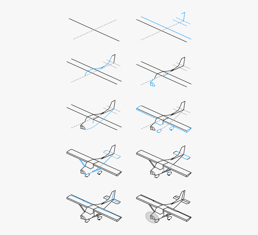 Airplane Clip Line - Step By Step Plane Drawing, Transparent Clipart