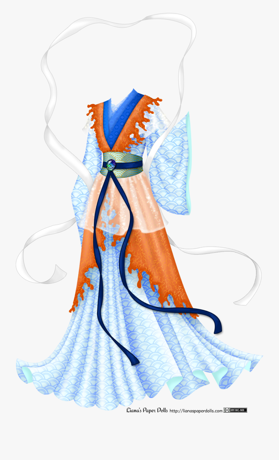 A Blue Gown With A Stylized Wave Pattern In A Darker - Illustration, Transparent Clipart