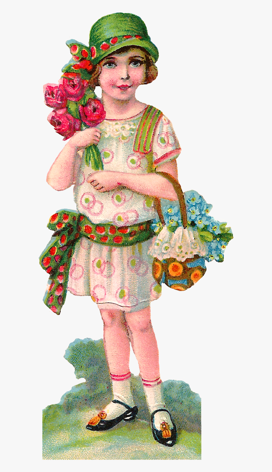 Doll Holding Spring Flowers, Transparent Clipart