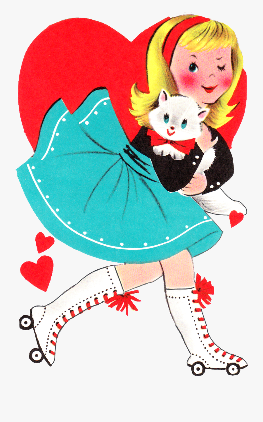 Retro Valentine Printble - Happy Valentines Day Roller Skate, Transparent Clipart