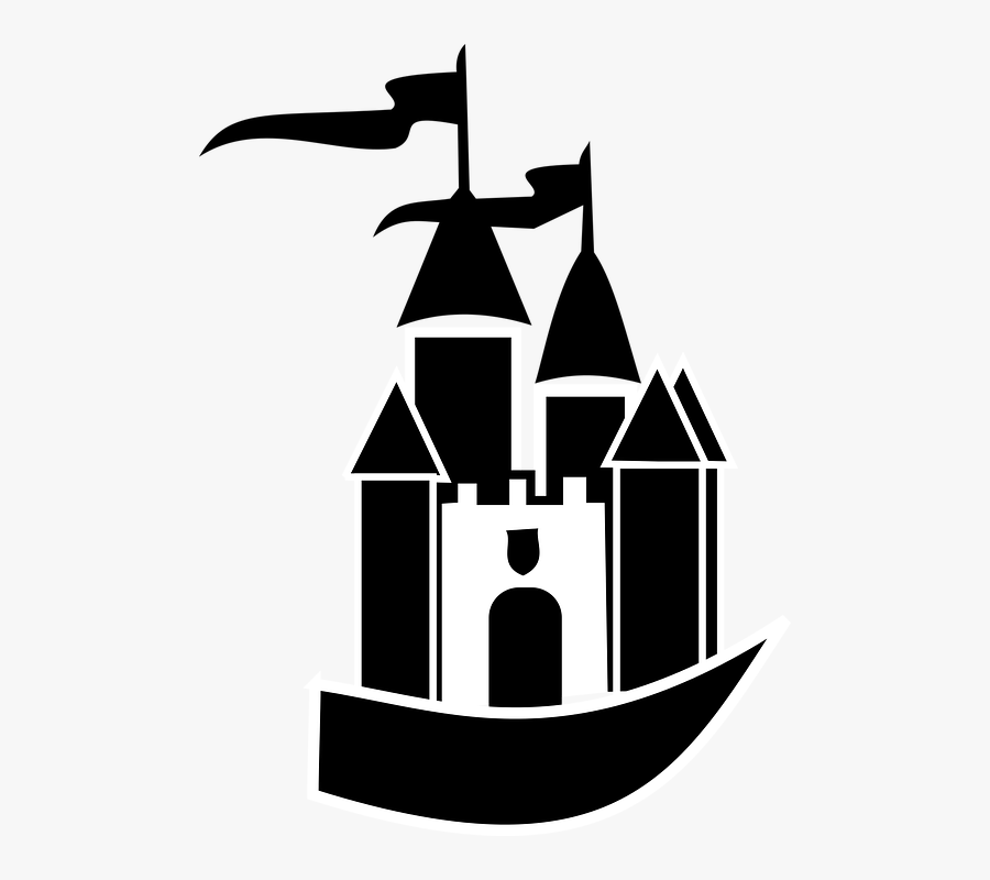 Black, Castle, Flags, Silhouette, White - Vector Castle Clipart, Transparent Clipart