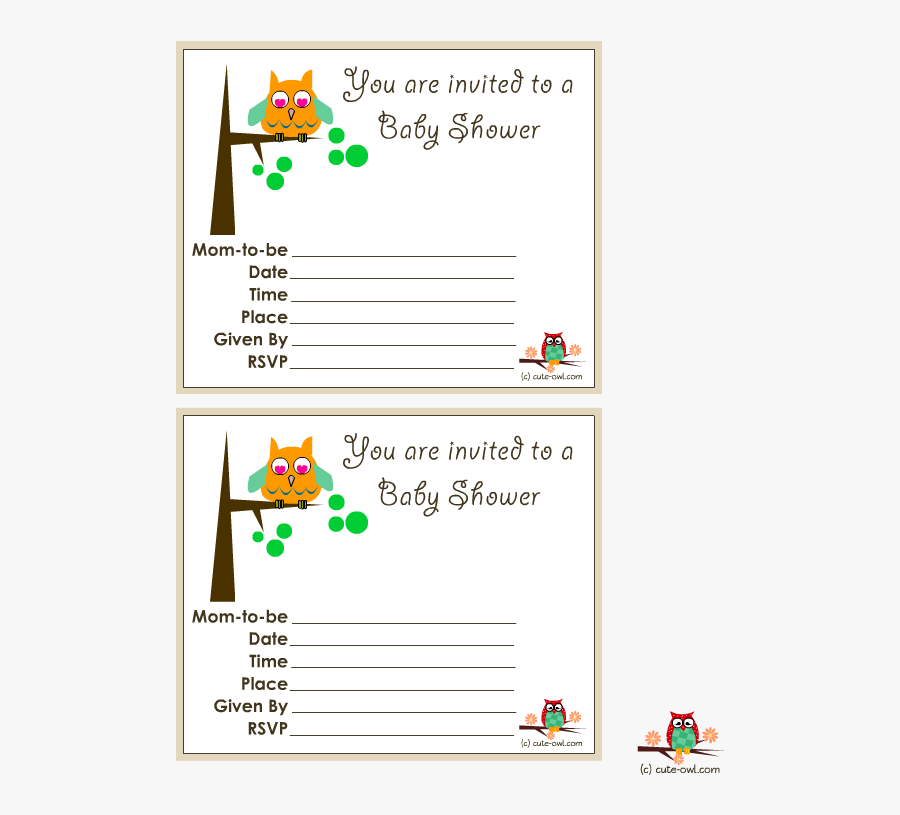 Cute Owl On A Tree Baby Shower Invitations - Cartoon, Transparent Clipart