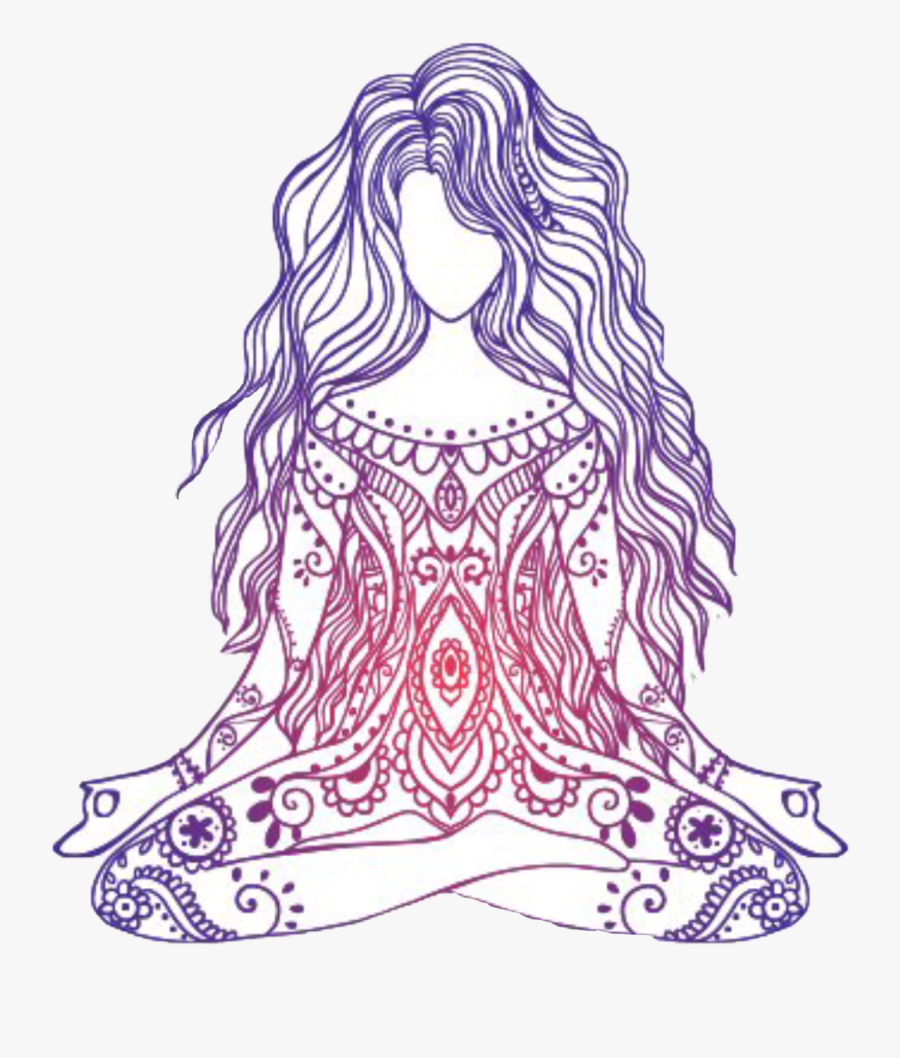 #yoga #yogaposes #girl #purple #red #wavyhair #sticker - Drawing Black White Yoga, Transparent Clipart