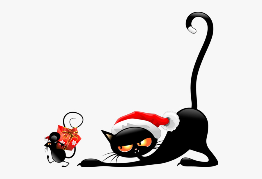 #christmas #cat #black #animal #mouse #cute #mischief - 3 Cats Christmas Cartoon, Transparent Clipart