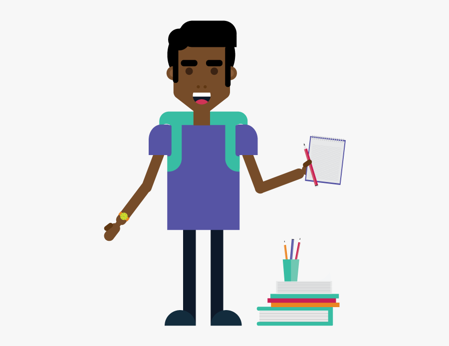 Student With Pencil And Notepad - Cartoon Student Holding Money, Transparent Clipart