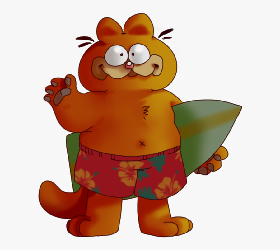 Surfer Garfield - Cartoon, Transparent Clipart