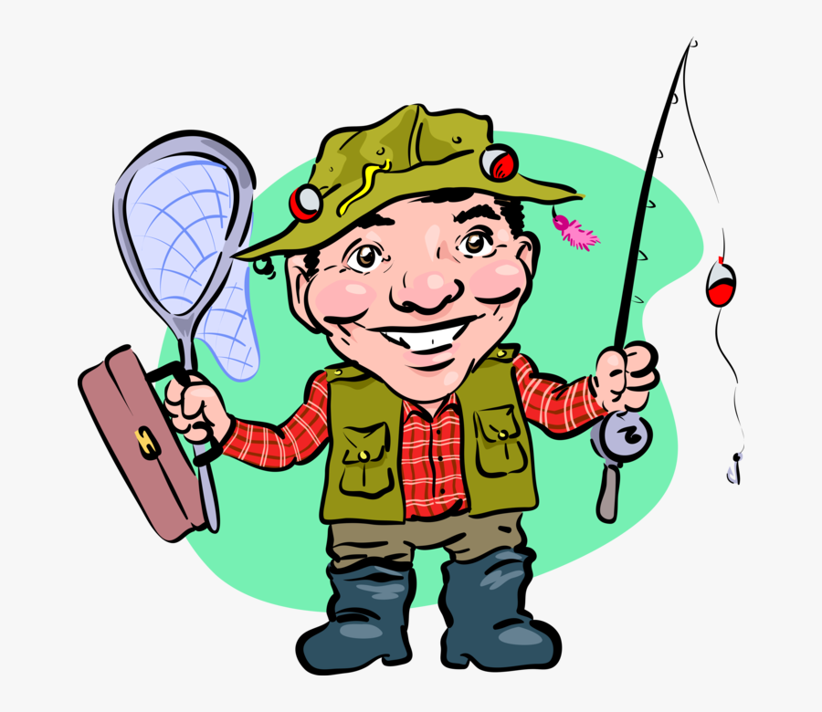 Vector Illustration Of Sport Fisherman Angler With - Clip Art, Transparent Clipart