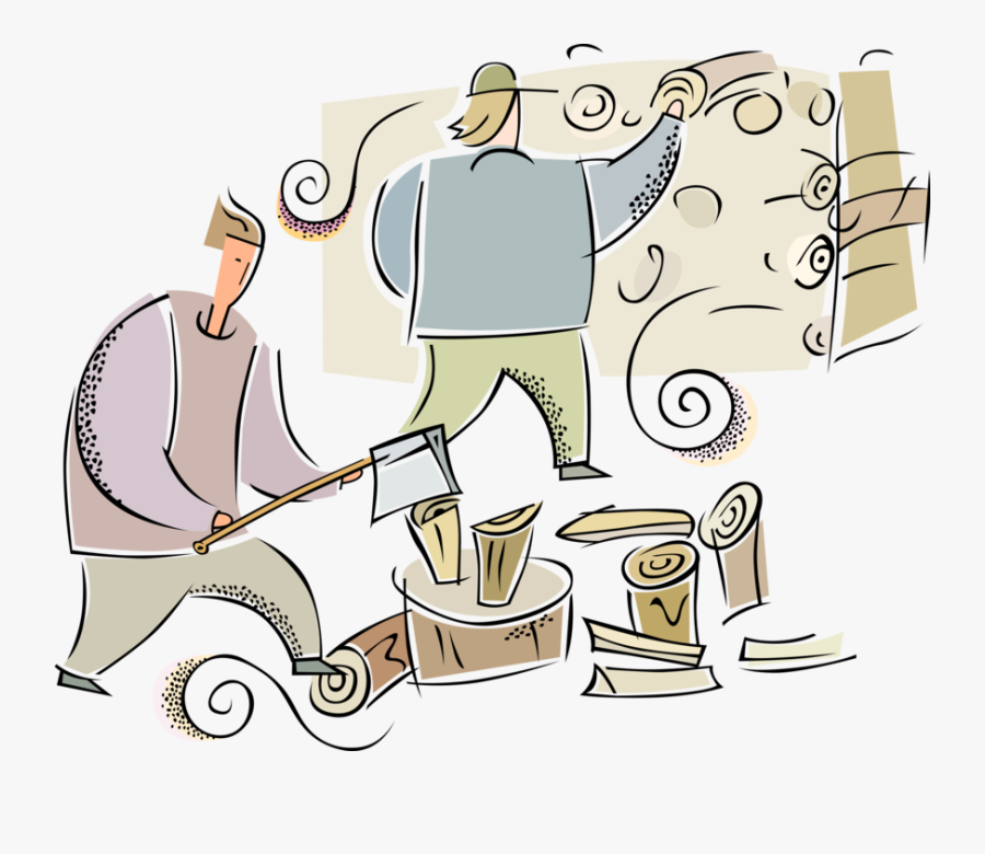 Vector Illustration Of Forestry Lumberjacks Chopping - Cartoon, Transparent Clipart