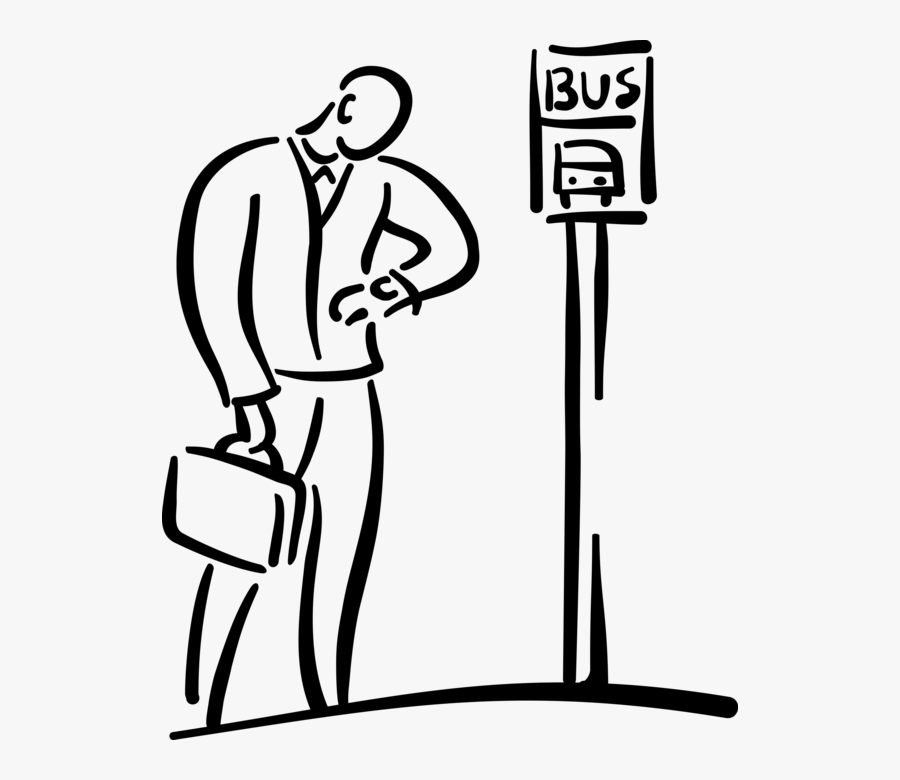 Vector Illustration Of Commuter Passenger Checks Time - Waiting At The Bus Stop, Transparent Clipart