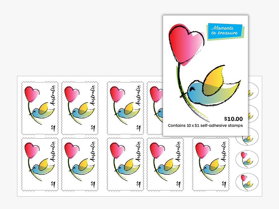 Booklet Of 10 $1 Love Bird Stamps Product Photo Internal - Cartoon, Transparent Clipart