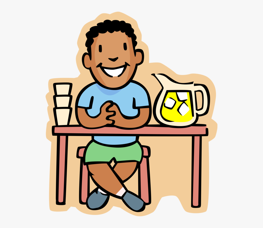 Vector Illustration Of Primary Or Elementary School - Boy Selling Lemonade Clipart, Transparent Clipart