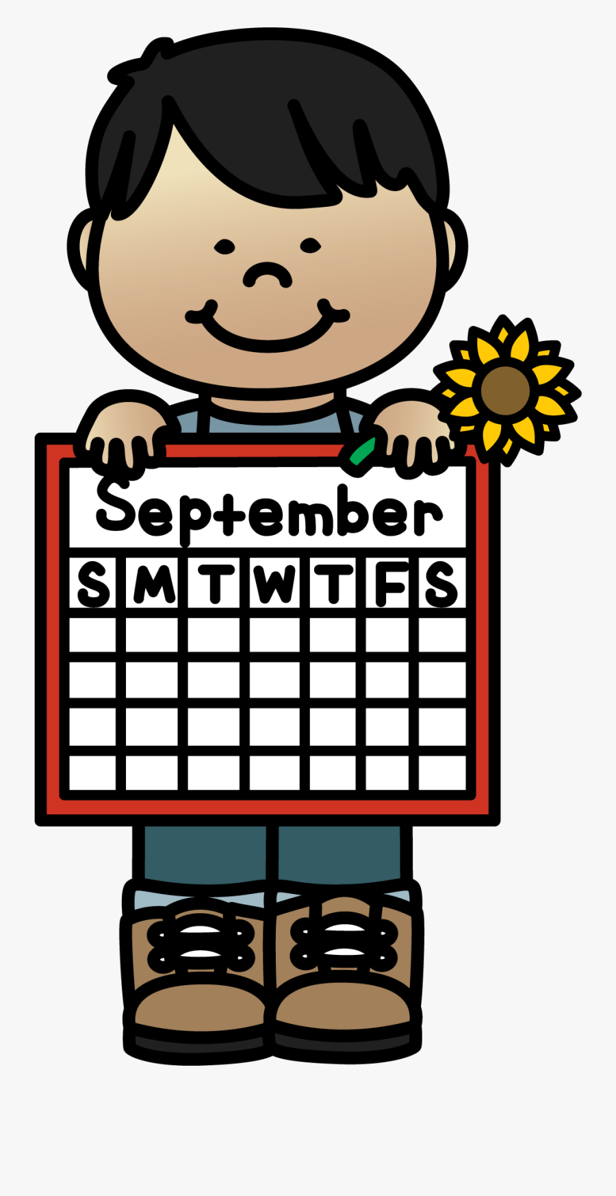 September Calendar Boy 01 Whimsyclips - August (calendar Girl), Transparent Clipart