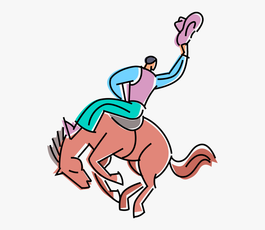 Vector Illustration Of Rodeo Cowboy Rides Bucking Bronco, Transparent Clipart
