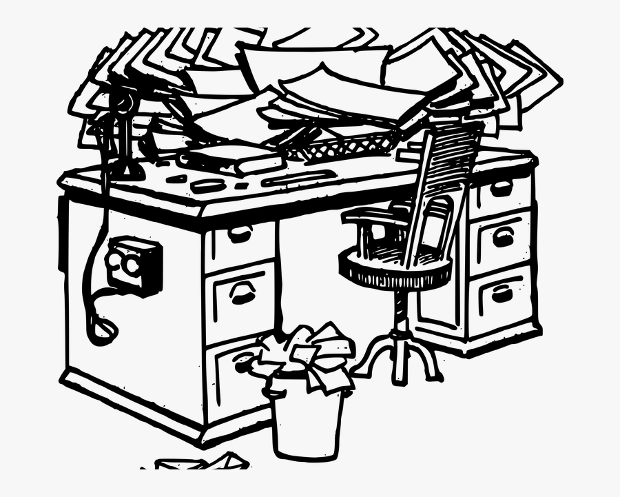 Messy Desks Yield Creativity - Procrastination Black And White Clipart, Transparent Clipart