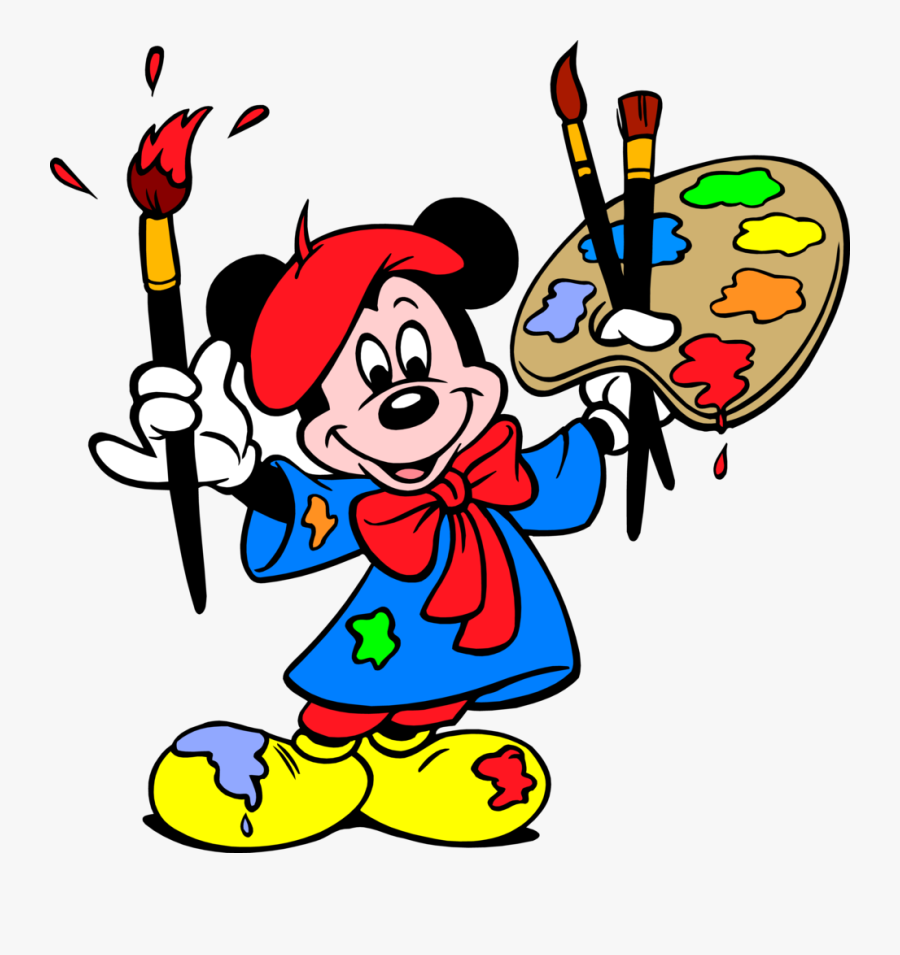 Minnie Paint Painting Clip Art Cartoon Characters - Mickey Mouse With Paintbrush, Transparent Clipart