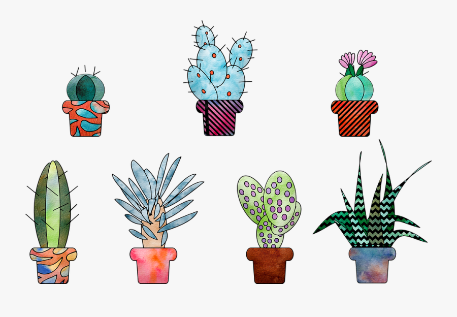 Watercolor Cactus, Cactus In Pot, Cactus, Watercolor - Flowerpot, Transparent Clipart