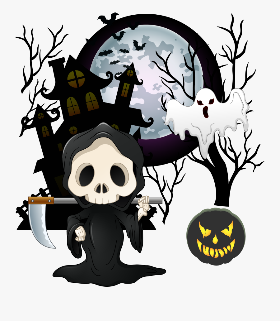 Cartoon Ghost Skull - Halloween Png, Transparent Clipart