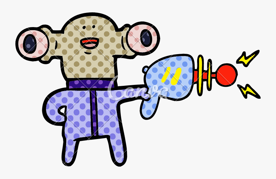 Friendly Cartoon Alien With Ray Gun, Transparent Clipart