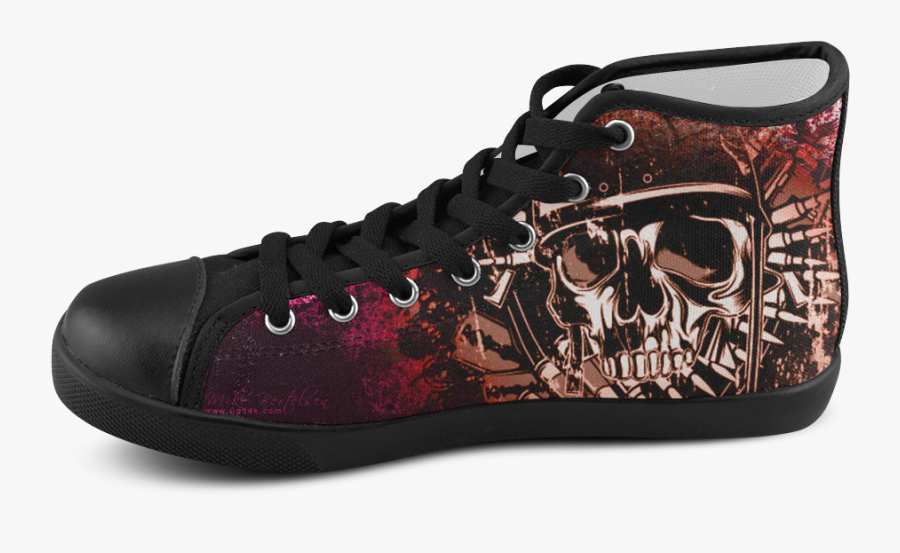 Militia Grunge Skull Men"s High Top Canvas Shoes, Transparent Clipart