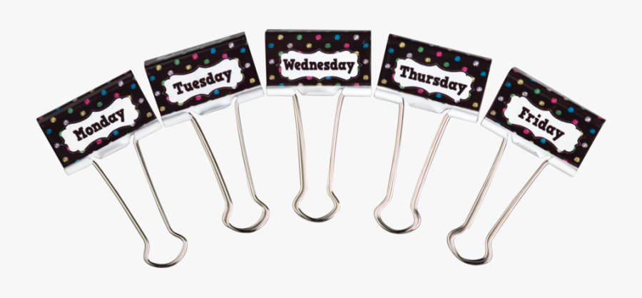 Chalkboard Brights Days Of The Week Large Binder Clips - Classroom, Transparent Clipart