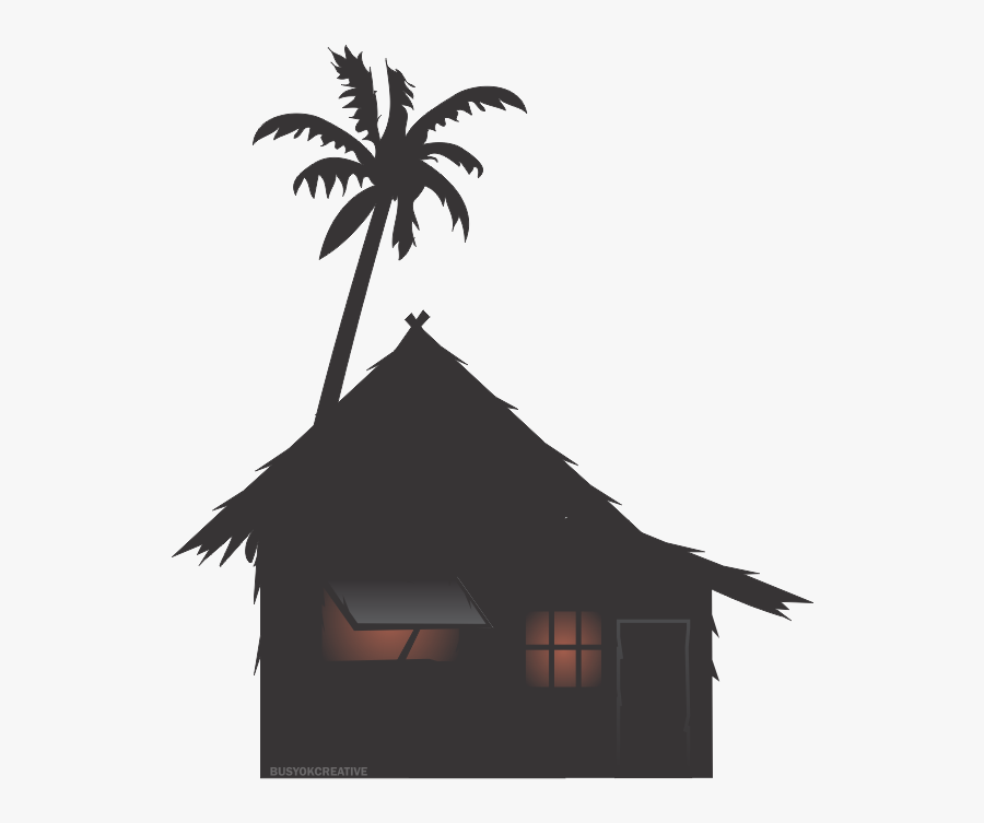 Transparent Hut Clipart Black And White - Nipa Hut Silhouette Png, Transparent Clipart