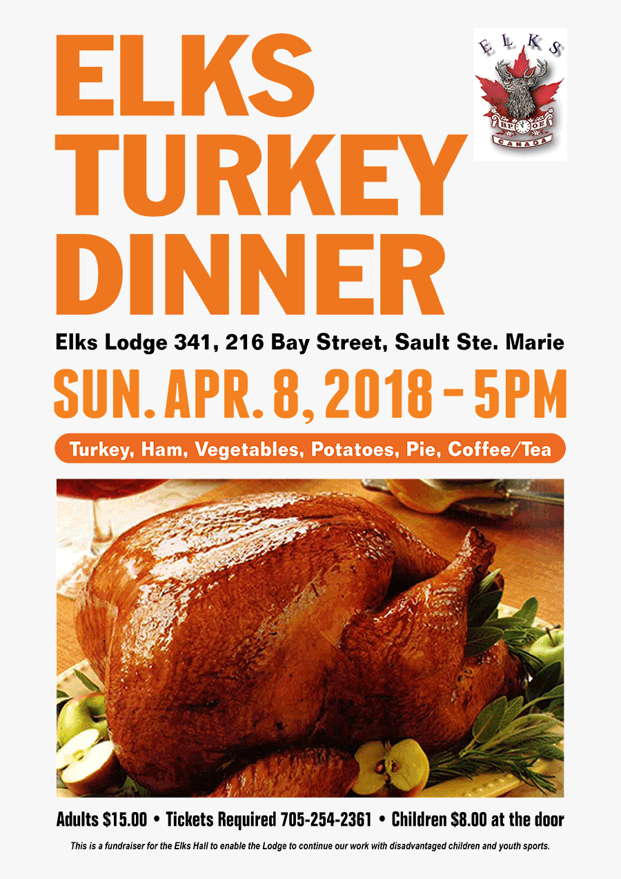 Spring Turkey Dinner Fundraiser - Elks Of Canada, Transparent Clipart