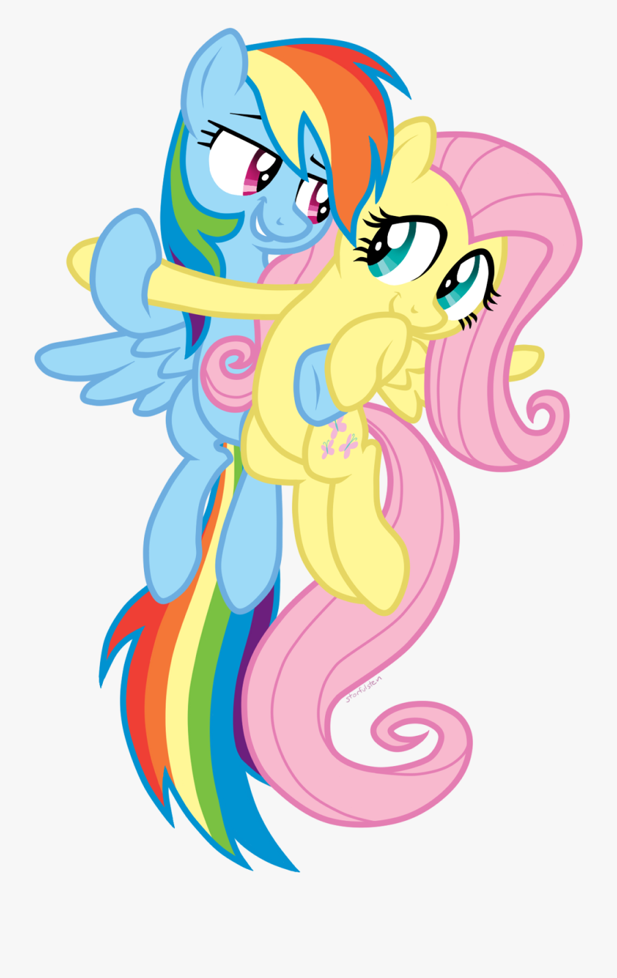 Hugging Clipart Transparent - Fluttershy And Rainbow Hug, Transparent Clipart
