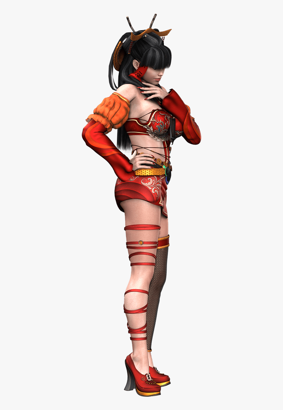 Woman Red Ribbons On Legs - Costume, Transparent Clipart