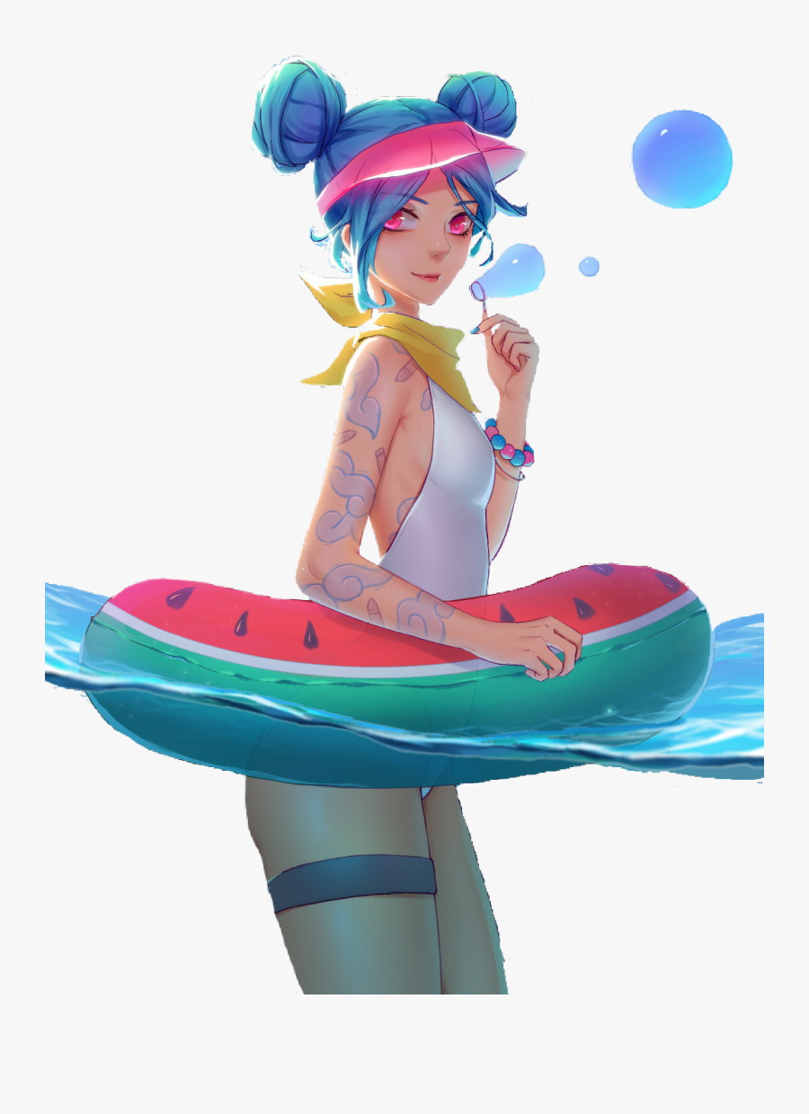 #anime #summer #pool #bubbles #bluehair #bikini #floaty - Anime Girl On Floaty, Transparent Clipart