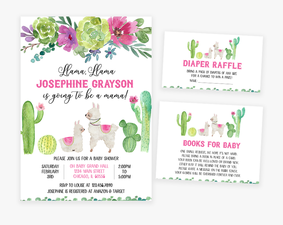 Llama Baby Shower Invitation Pack - Invitation Llama Baby Shower Cactus, Transparent Clipart