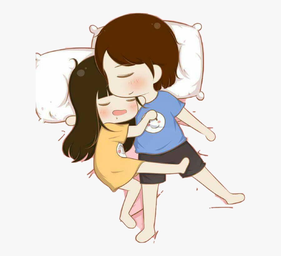 #cuddle #love #sleep #freetoedit - Cuddling Sleep Together Cartoon, Transparent Clipart