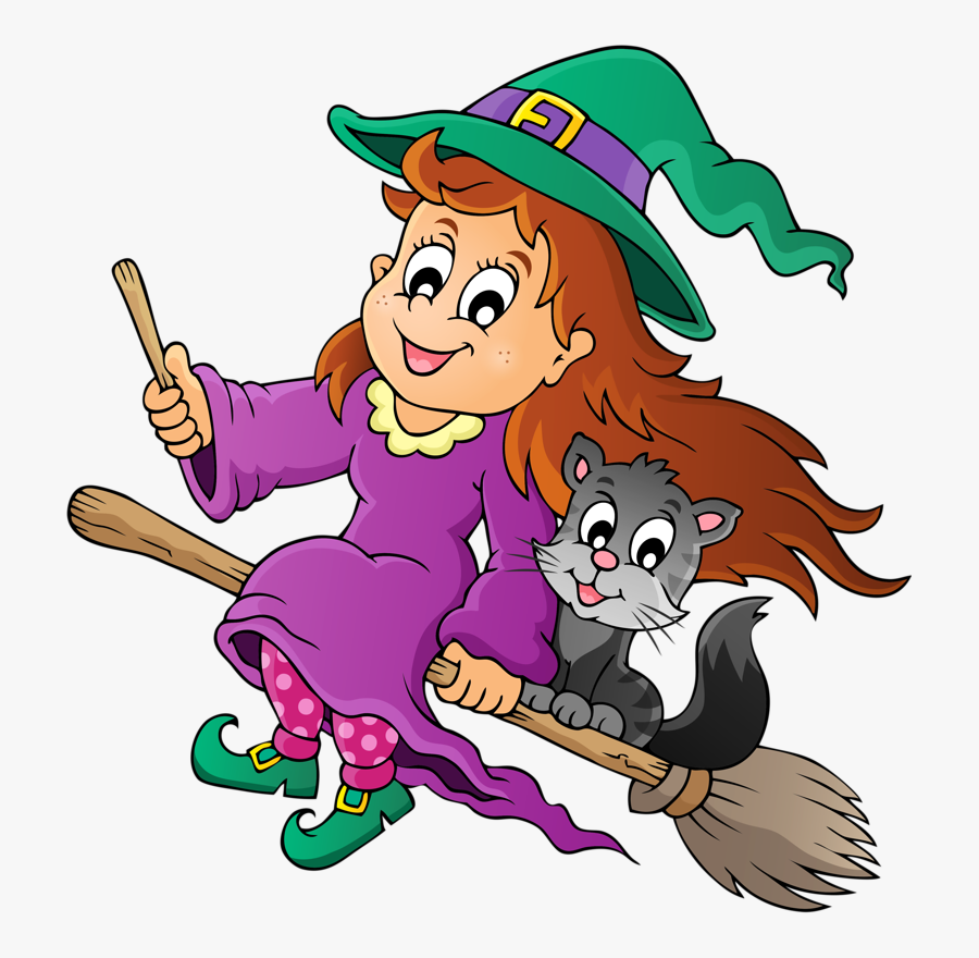Witchcraft Coloring Book Illustration - Cartoon Flying Witch, Transparent Clipart