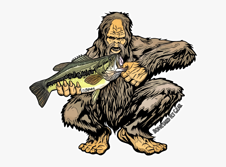 Squatch Largemouth Bass - Bigfoot Fly Fishing Sticker, Transparent Clipart