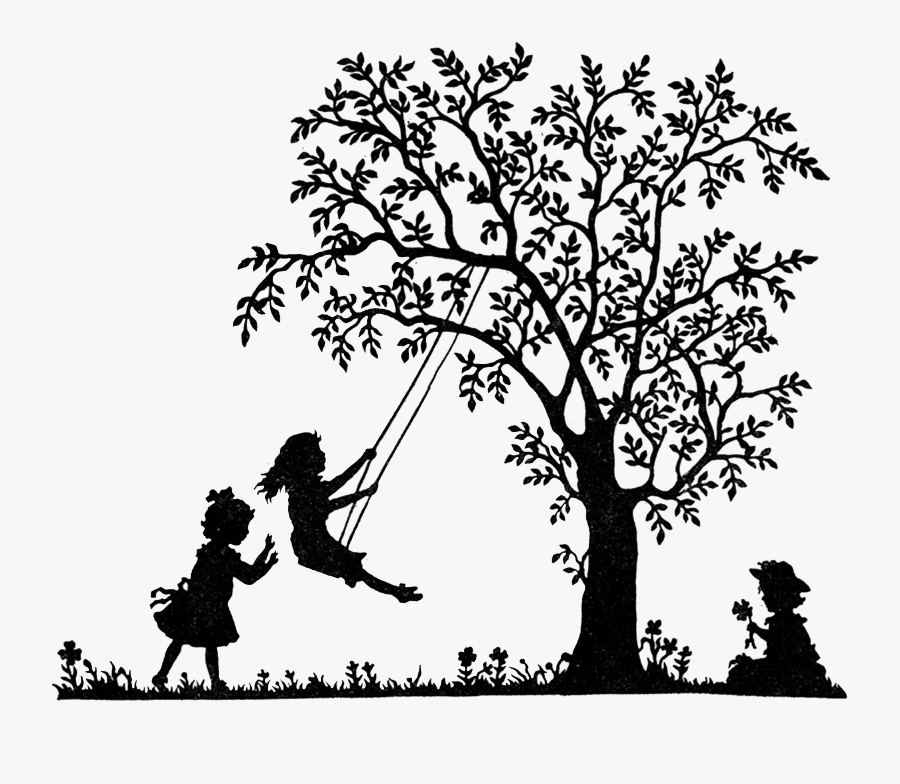 Girls On Swing Silhouette, Transparent Clipart