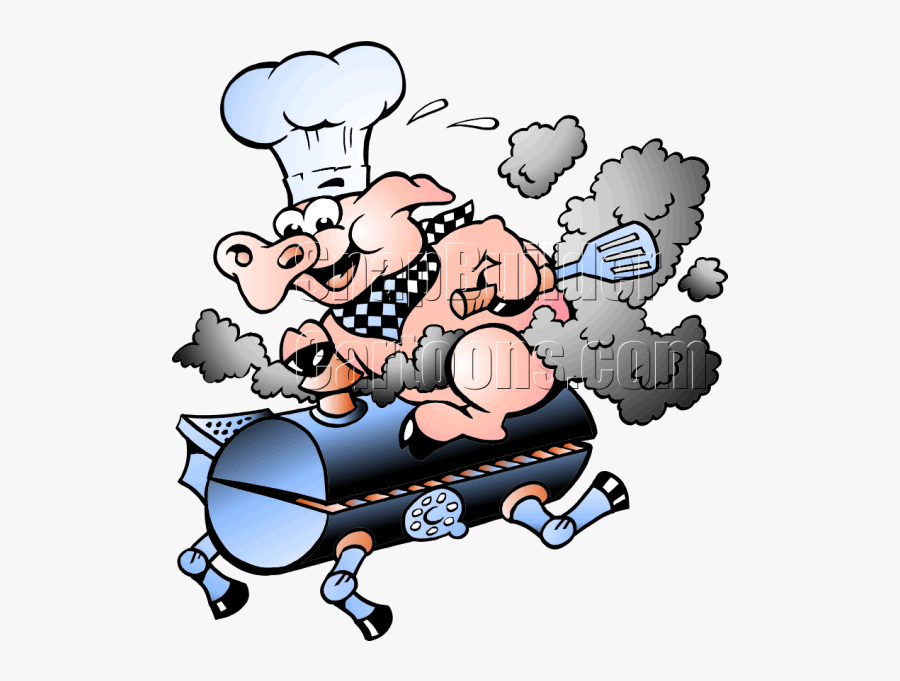 Chef Pig Sitting On Smoking Bbq Grill - Bbq Pig Cartoon, Transparent Clipart