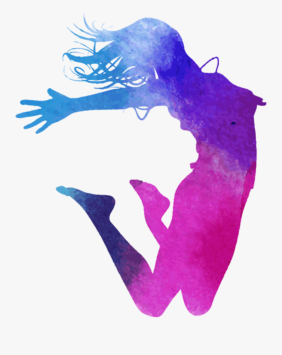 Jump Clipart Watercolor - Woman Silhouette Watercolor Painting, Transparent Clipart