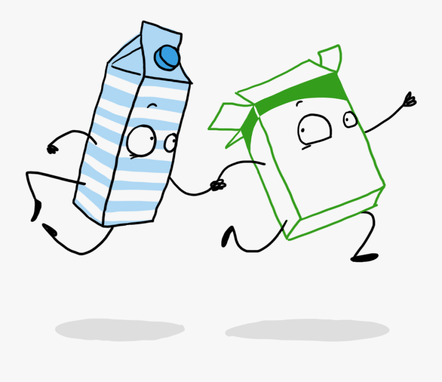 A Drawing Of A Box Of Cereal And A Box Of Milk Walking - Lapte Si Corn Desen, Transparent Clipart