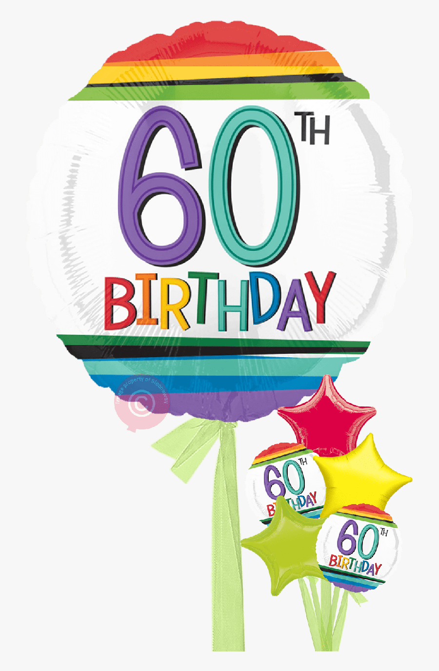 Inflated Num 60 Rainbow 60th Birthday Balloons, Transparent Clipart