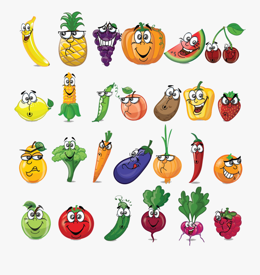 Vegetable Fruit Combination Cartoon Illustration Png - Cartoon Veggies And Fruits, Transparent Clipart